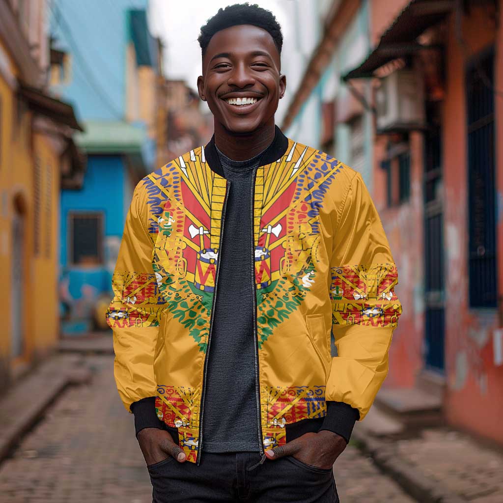 Haiti Flag Bomber Jacket Traditional Dashiki Yellow Color