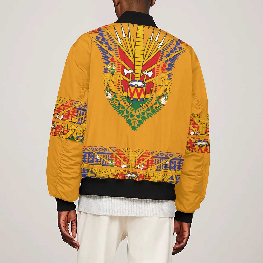 Haiti Flag Bomber Jacket Traditional Dashiki Yellow Color