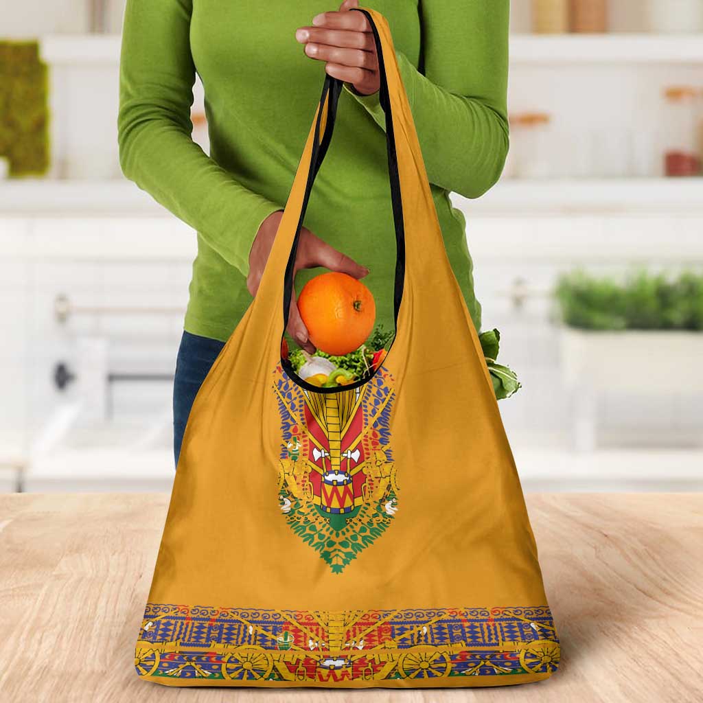 Haiti Flag Grocery Bag Traditional Dashiki Yellow Color