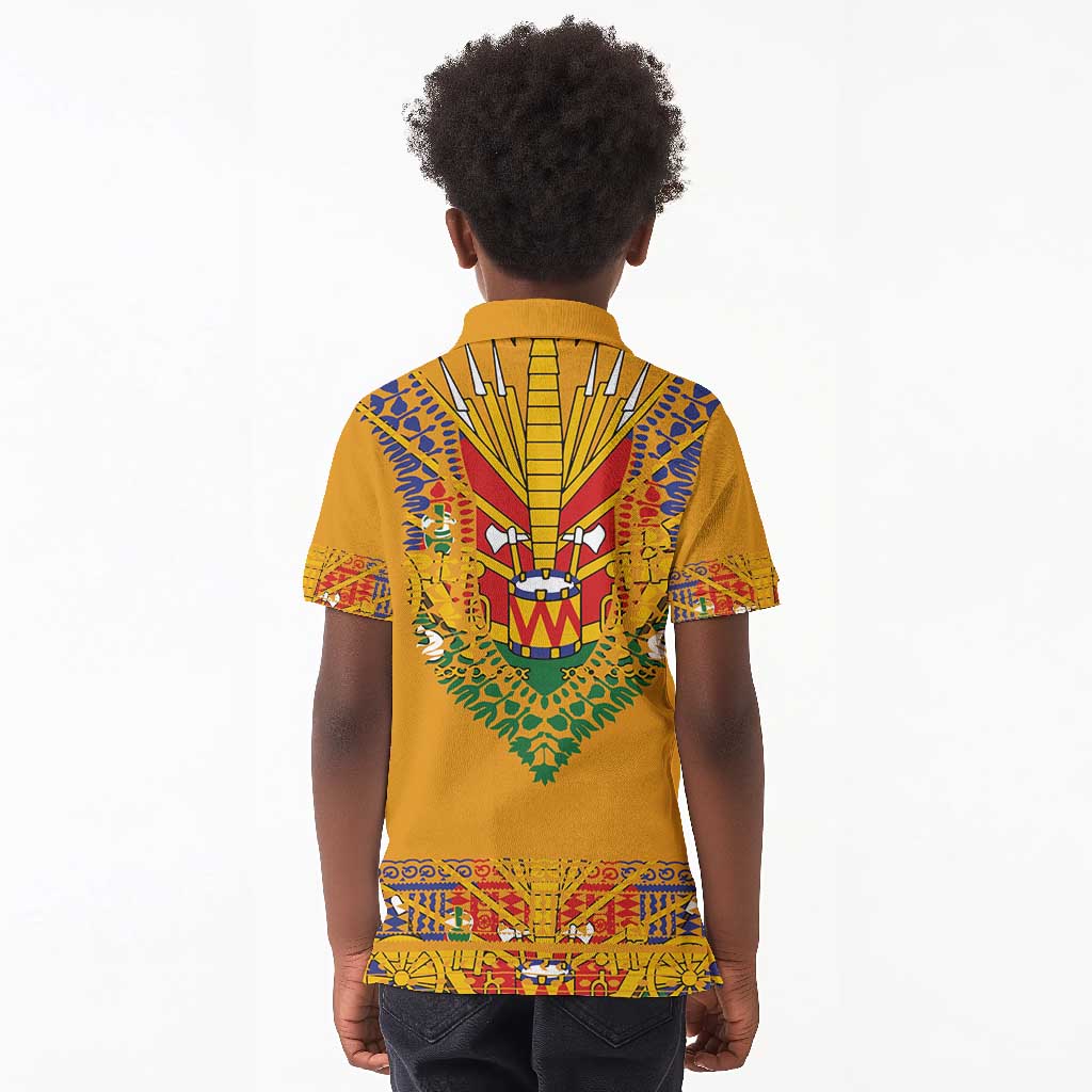 Haiti Flag Kid Polo Shirt Traditional Dashiki Yellow Color