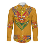 Haiti Flag Long Sleeve Button Shirt Traditional Dashiki Yellow Color