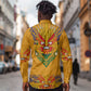 Haiti Flag Long Sleeve Button Shirt Traditional Dashiki Yellow Color
