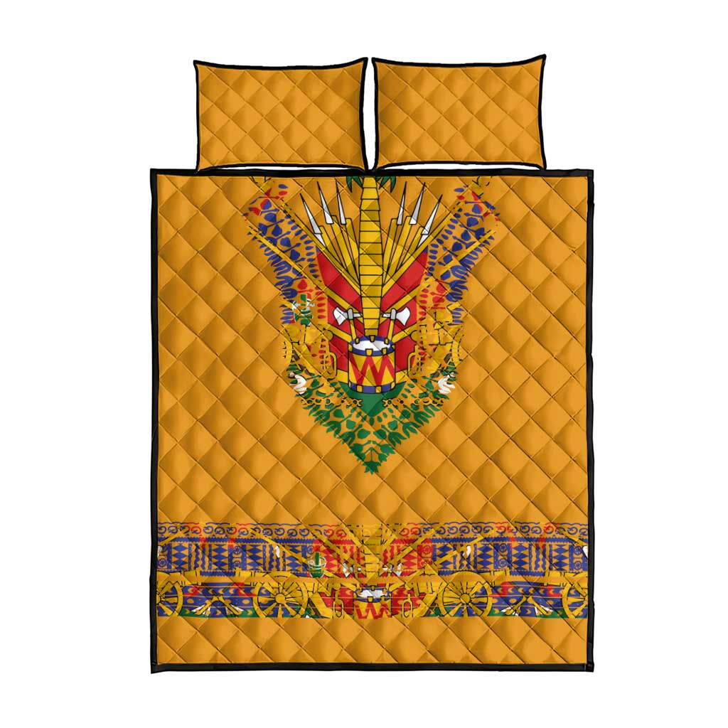 Haiti Flag Quilt Bed Set Traditional Dashiki Yellow Color