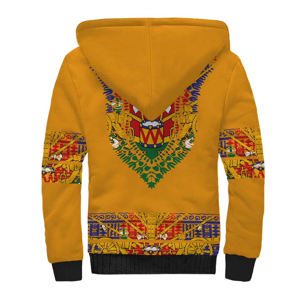 Haiti Flag Sherpa Hoodie Traditional Dashiki Yellow Color