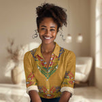 Haiti Flag Women Casual Shirt Traditional Dashiki Yellow Color