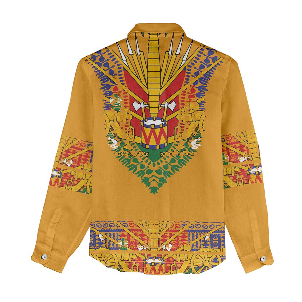 Haiti Flag Women Casual Shirt Traditional Dashiki Yellow Color
