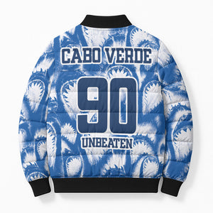 Cape Verde Football Bomber Puffer Jacket Blue Sharks - Unbeaten in 90 Minutes