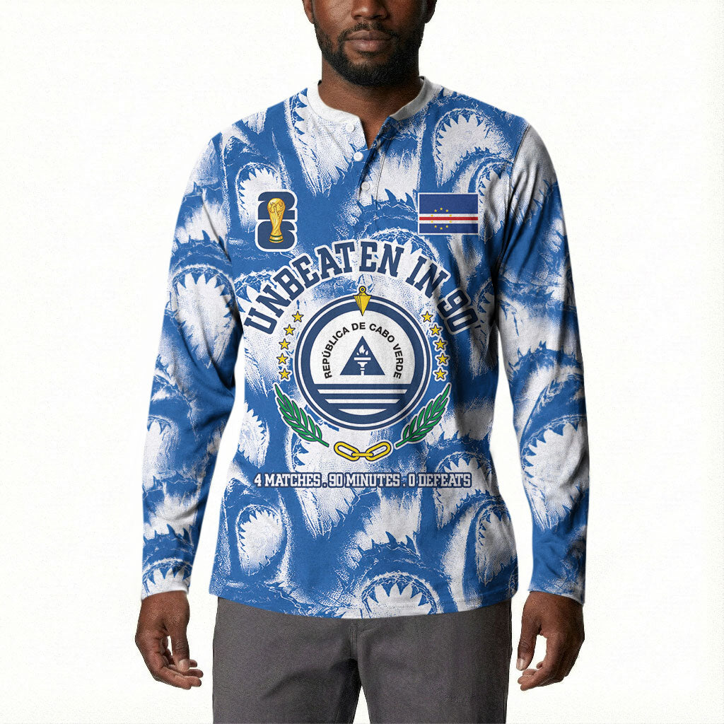 Cape Verde Football Button Sweatshirt Blue Sharks - Unbeaten in 90 Minutes