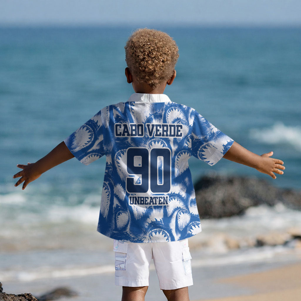 Cape Verde Football Kid Hawaiian Shirt Blue Sharks - Unbeaten in 90 Minutes