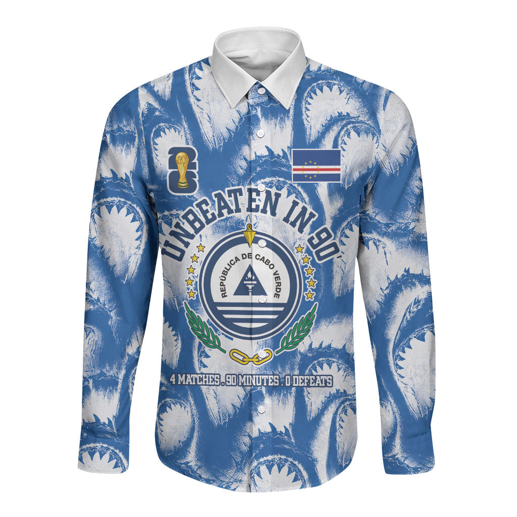 Cape Verde Football Long Sleeve Button Shirt Blue Sharks - Unbeaten in 90 Minutes