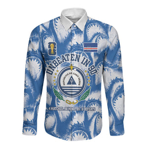 Cape Verde Football Long Sleeve Button Shirt Blue Sharks - Unbeaten in 90 Minutes