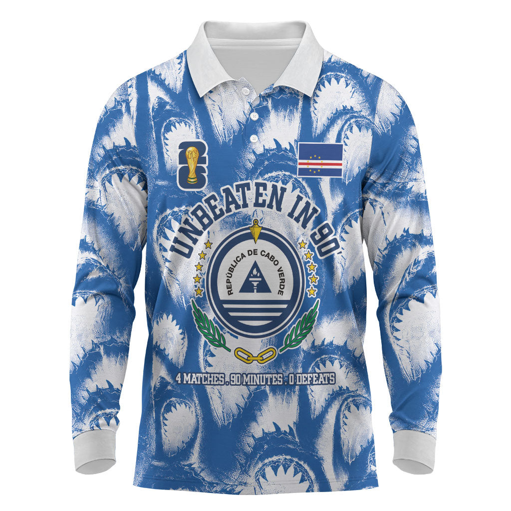 Cape Verde Football Long Sleeve Polo Shirt Blue Sharks - Unbeaten in 90 Minutes