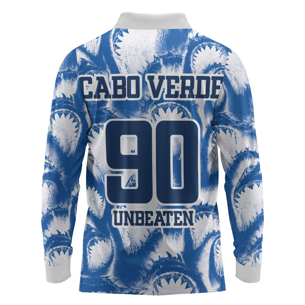 Cape Verde Football Long Sleeve Polo Shirt Blue Sharks - Unbeaten in 90 Minutes