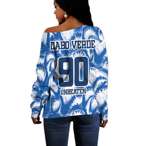 Cape Verde Football Off Shoulder Sweater Blue Sharks - Unbeaten in 90 Minutes