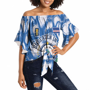 Cape Verde Football Off Shoulder Wrap Waist Top Blue Sharks - Unbeaten in 90 Minutes