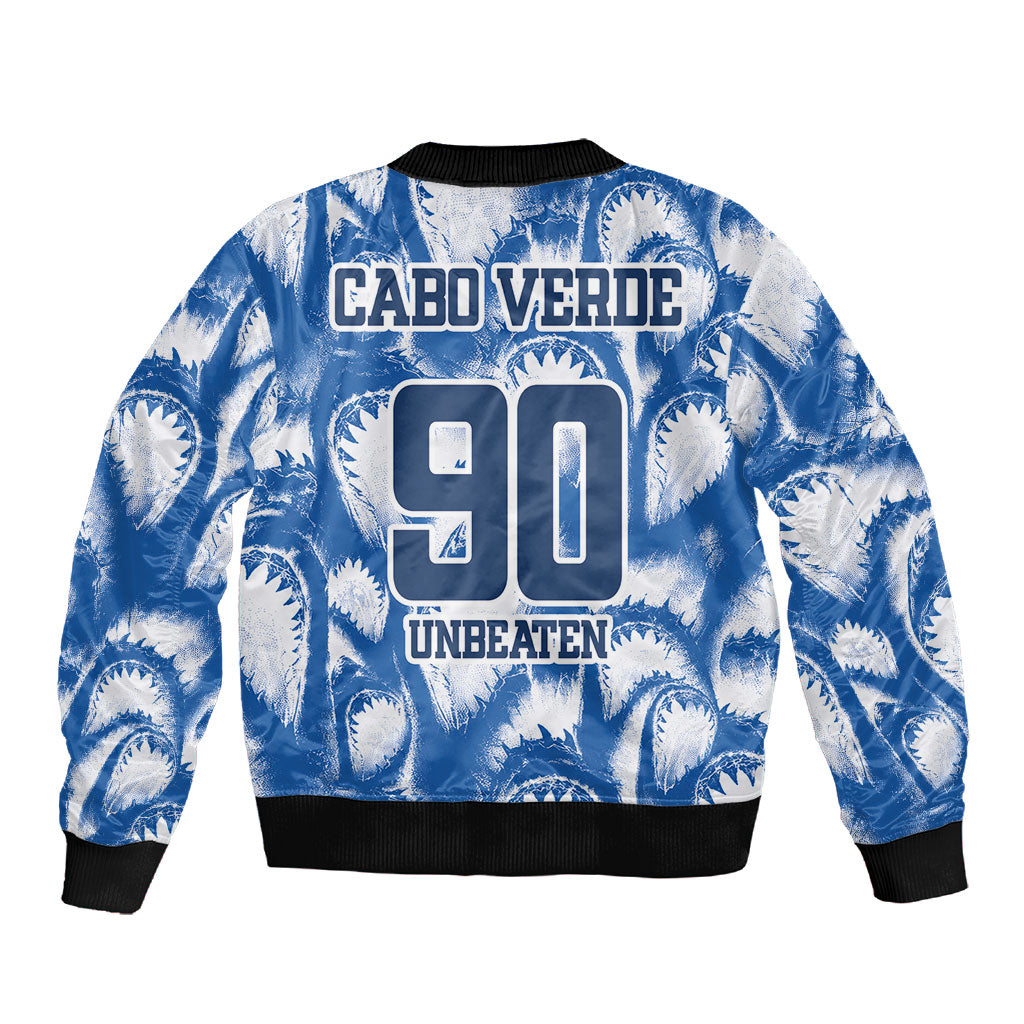 Cape Verde Football Sleeve Zip Bomber Jacket Blue Sharks - Unbeaten in 90 Minutes