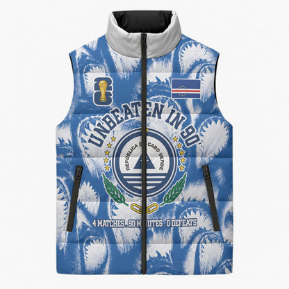 Cape Verde Football Sleeveless Puffer Jacket Blue Sharks - Unbeaten in 90 Minutes