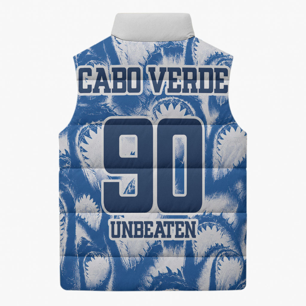 Cape Verde Football Sleeveless Puffer Jacket Blue Sharks - Unbeaten in 90 Minutes