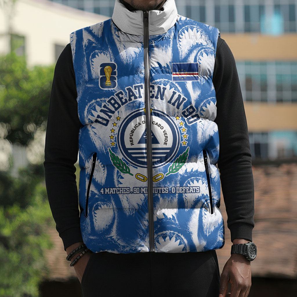 Cape Verde Football Sleeveless Puffer Jacket Blue Sharks - Unbeaten in 90 Minutes