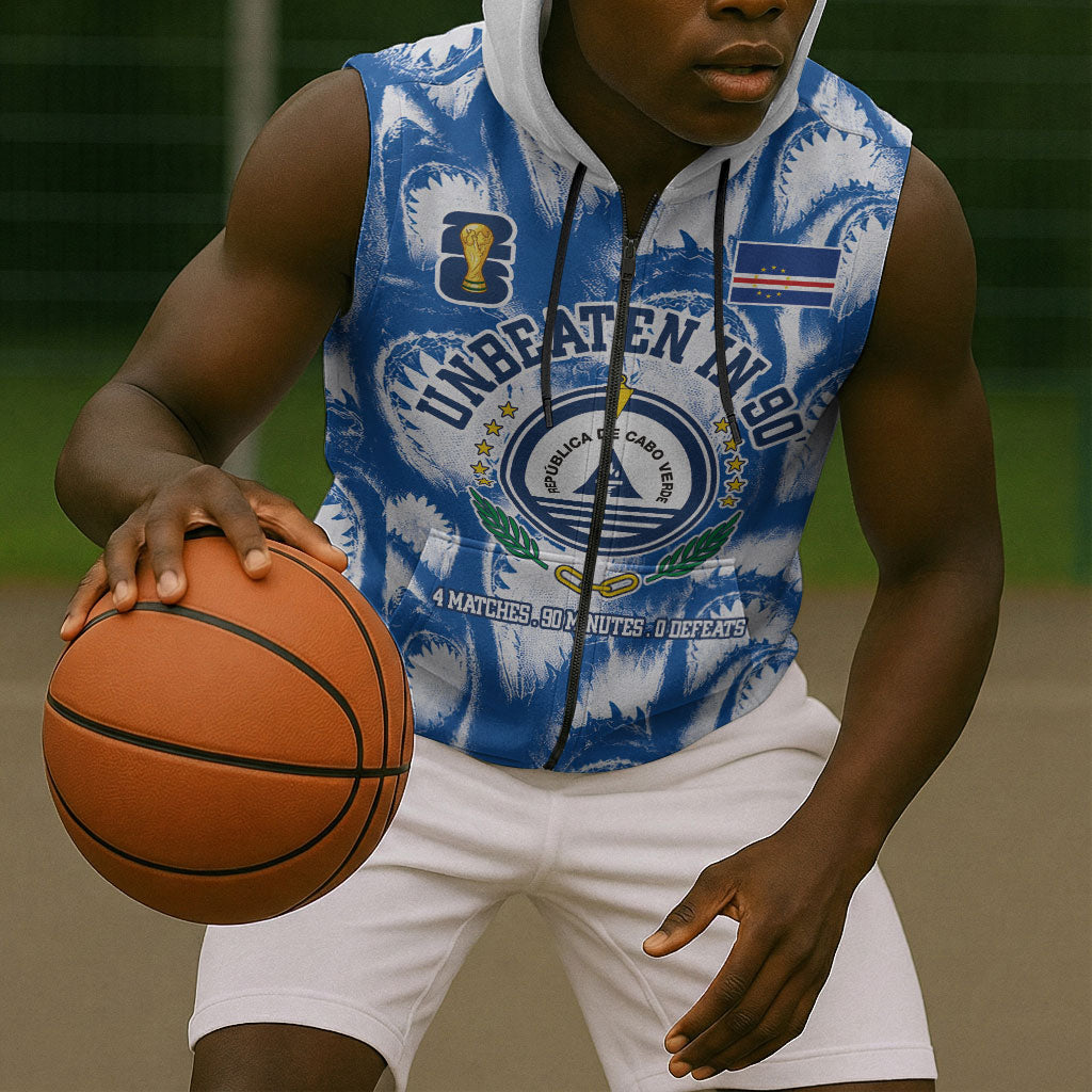 Cape Verde Football Sleeveless Zip Hoodie Blue Sharks - Unbeaten in 90 Minutes