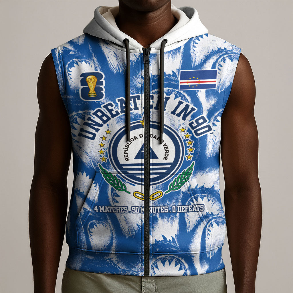 Cape Verde Football Sleeveless Zip Hoodie Blue Sharks - Unbeaten in 90 Minutes