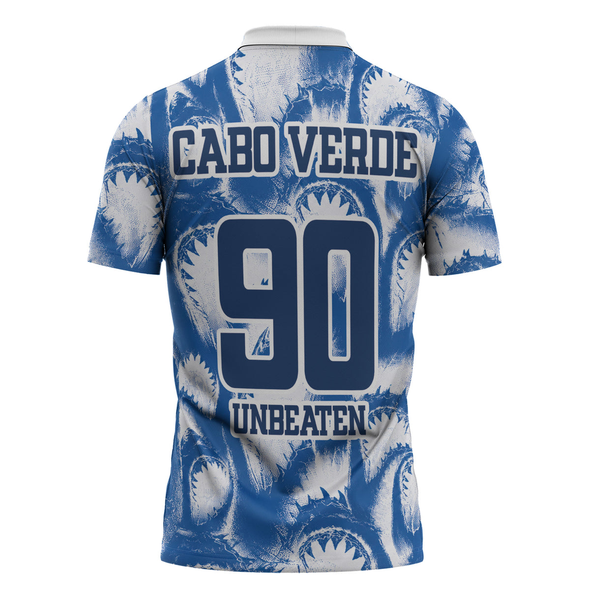 Cape Verde Football Zipper Polo Shirt Blue Sharks - Unbeaten in 90 Minutes