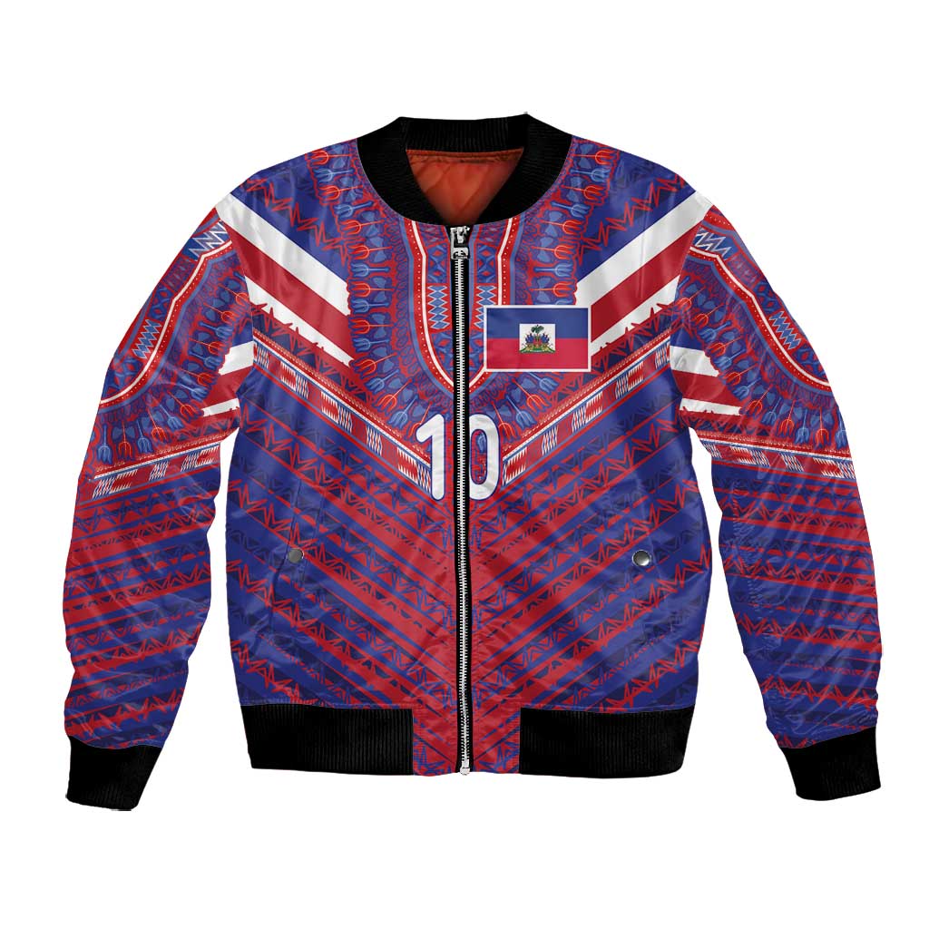 Custom Haiti National Football Bomber Jacket Dashiki Sporty Style - African Pride