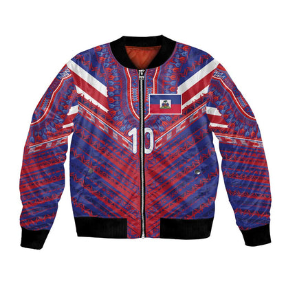 Custom Haiti National Football Bomber Jacket Dashiki Sporty Style - African Pride