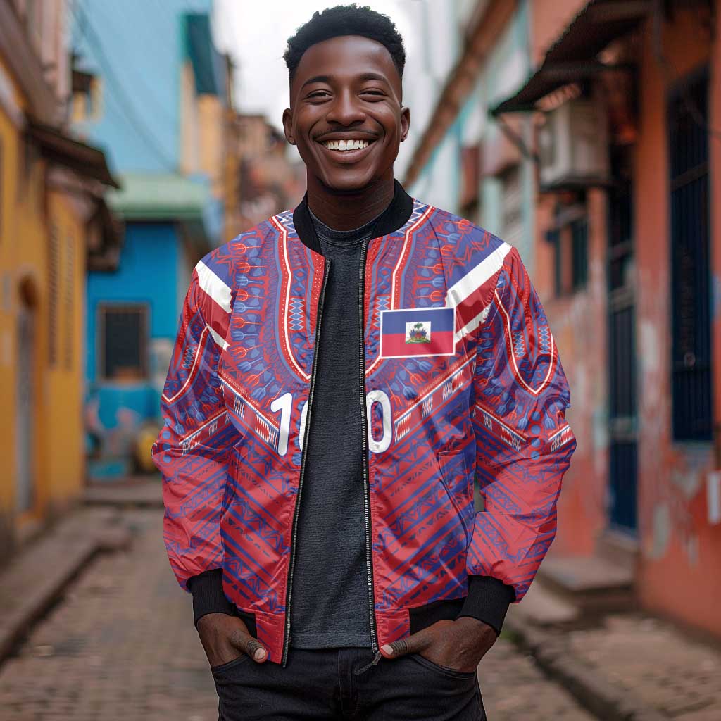 Custom Haiti National Football Bomber Jacket Dashiki Sporty Style - African Pride