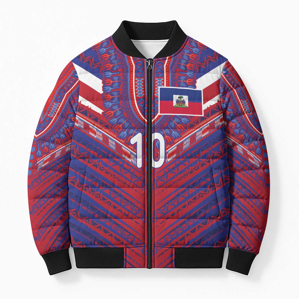 Custom Haiti National Football Bomber Puffer Jacket Dashiki Sporty Style - African Pride