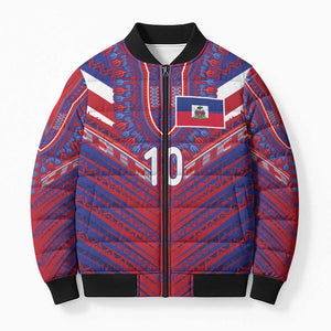 Custom Haiti National Football Bomber Puffer Jacket Dashiki Sporty Style - African Pride
