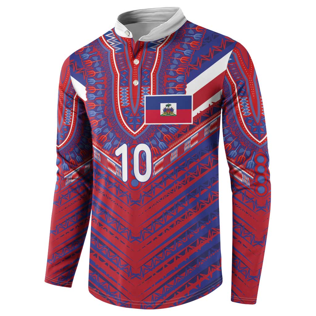 Custom Haiti National Football Button Sweatshirt Dashiki Sporty Style