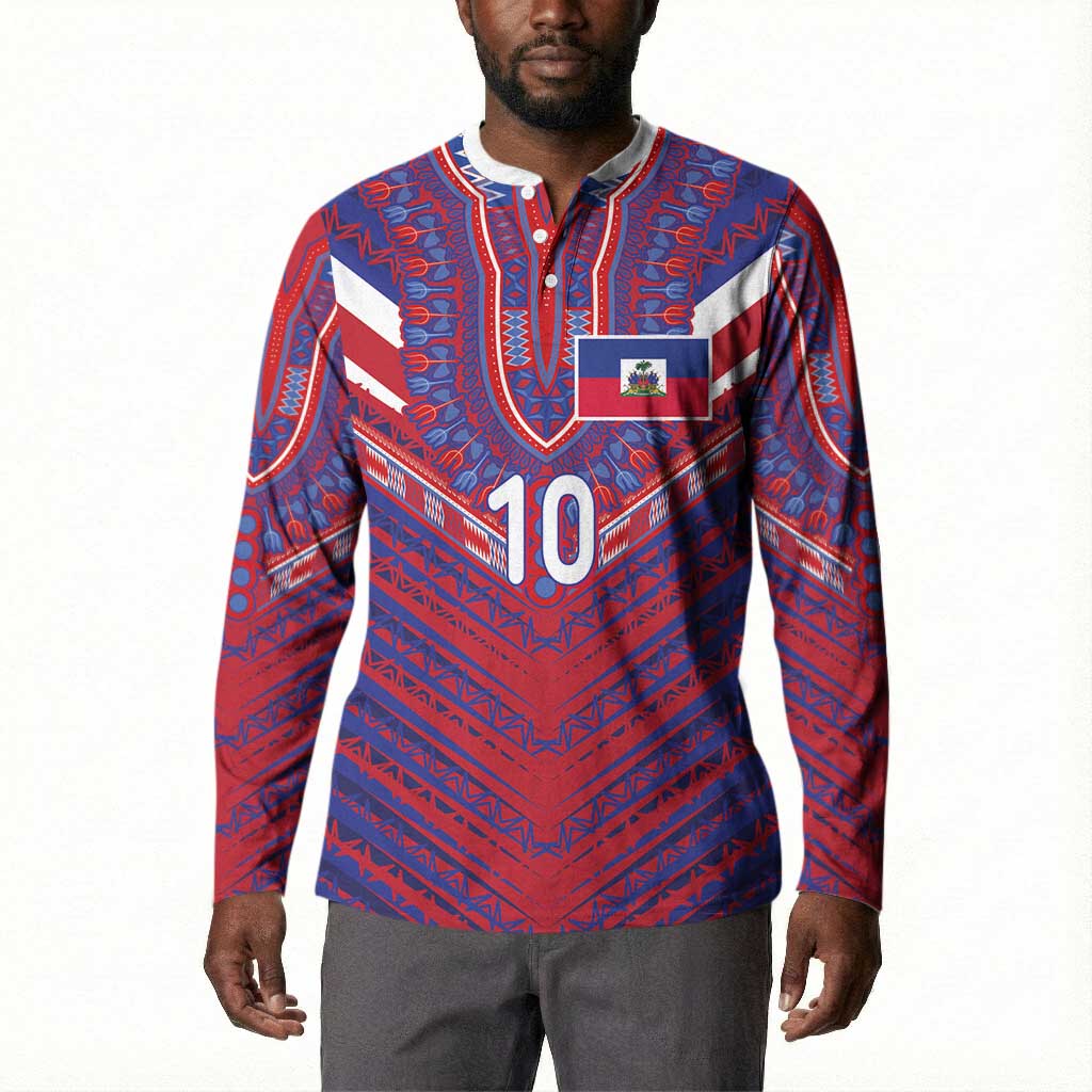 Custom Haiti National Football Button Sweatshirt Dashiki Sporty Style