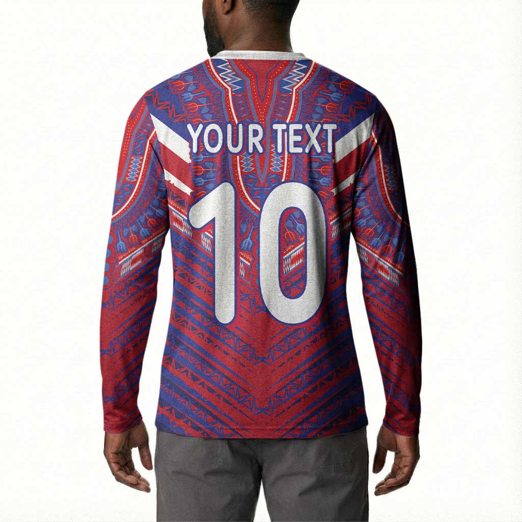 Custom Haiti National Football Button Sweatshirt Dashiki Sporty Style