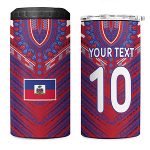 Custom Haiti National Football 4 in 1 Can Cooler Tumbler Dashiki Sporty Style - African Pride