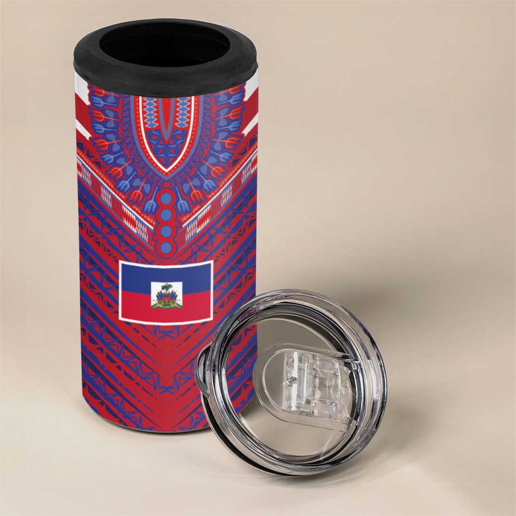 Custom Haiti National Football 4 in 1 Can Cooler Tumbler Dashiki Sporty Style - African Pride
