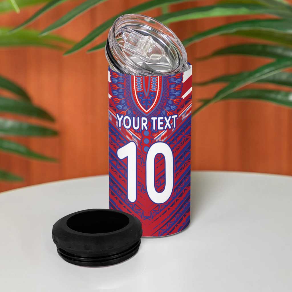 Custom Haiti National Football 4 in 1 Can Cooler Tumbler Dashiki Sporty Style - African Pride