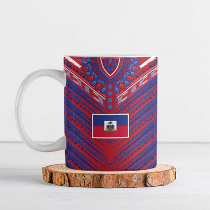 Custom Haiti National Football Ceramic Mug Dashiki Sporty Style - African Pride