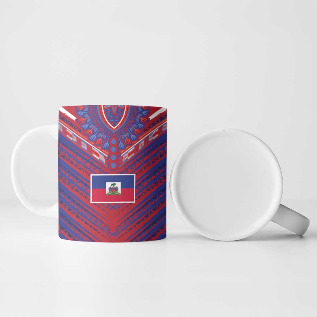 Custom Haiti National Football Ceramic Mug Dashiki Sporty Style - African Pride