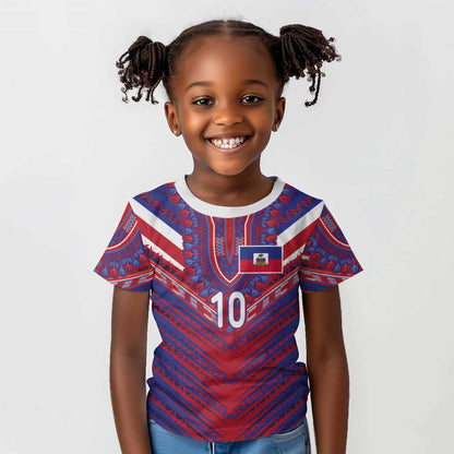 Custom Haiti National Football Kid T shirt Dashiki Sporty Style - African Pride