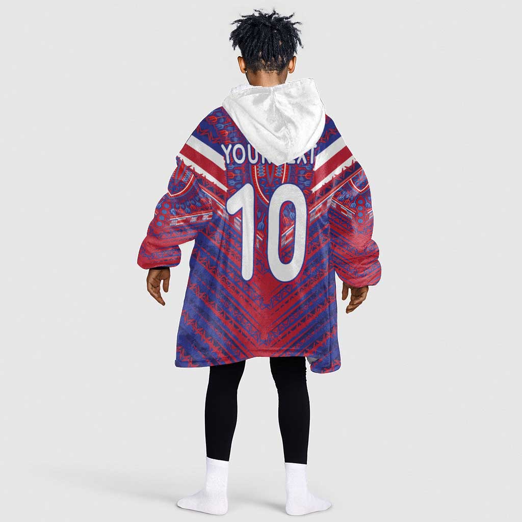 Custom Haiti National Football Kid Wearable Blanket Hoodie Dashiki Sporty Style - African Pride