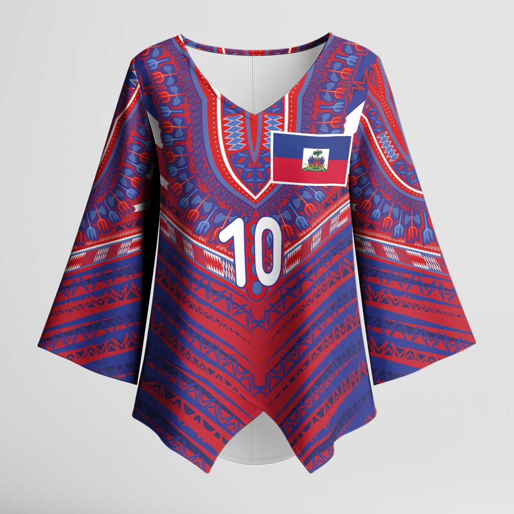 Custom Haiti National Football Kimono Sleeve Blouse Dashiki Sporty Style - African Pride