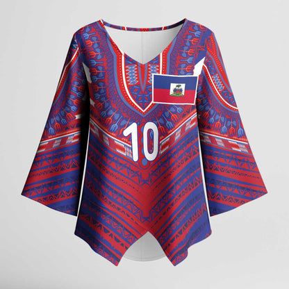 Custom Haiti National Football Kimono Sleeve Blouse Dashiki Sporty Style - African Pride