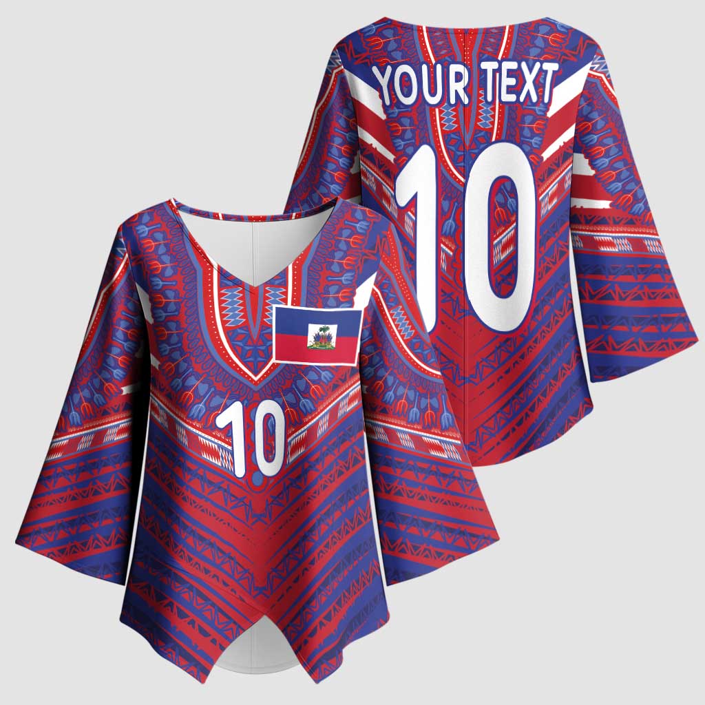 Custom Haiti National Football Kimono Sleeve Blouse Dashiki Sporty Style - African Pride