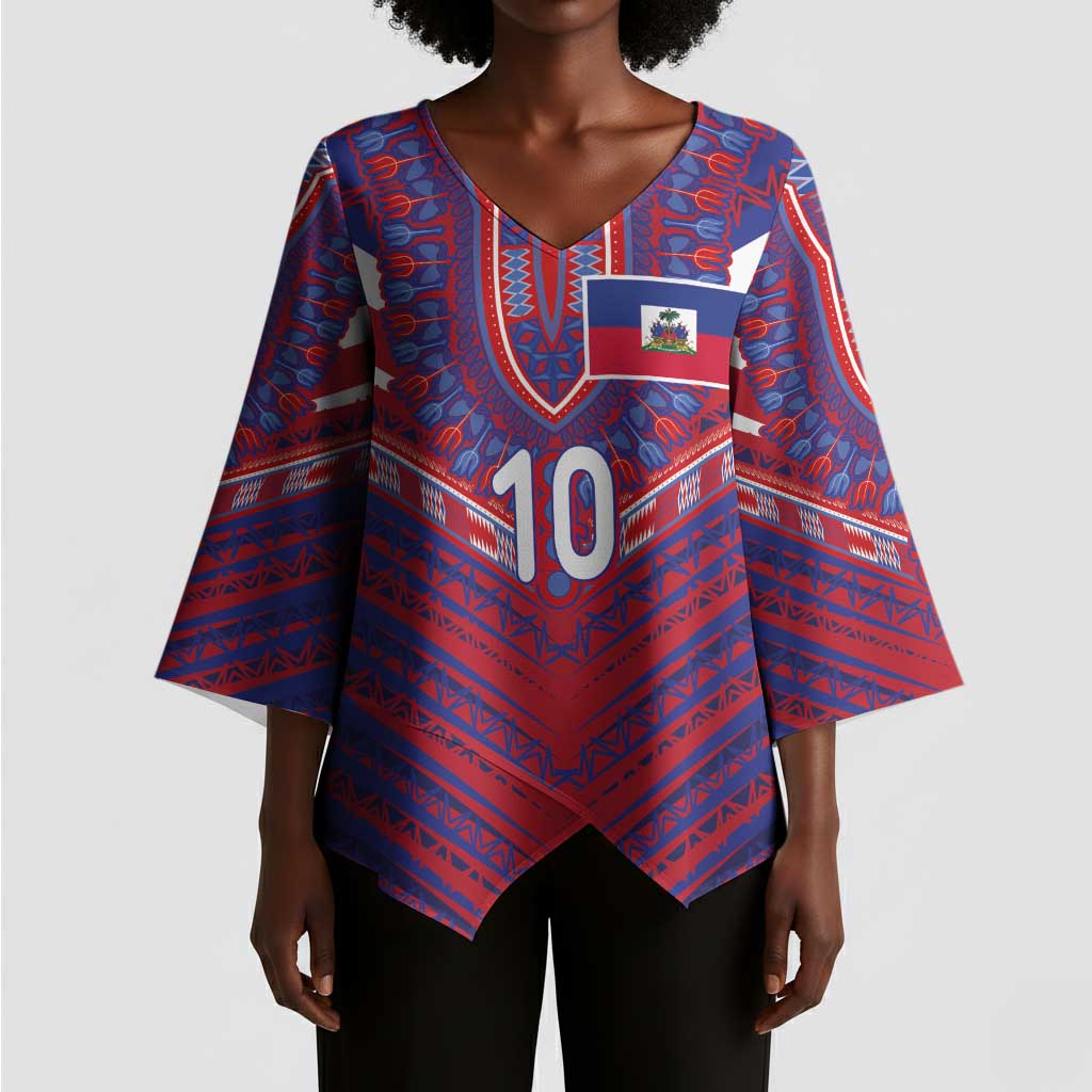 Custom Haiti National Football Kimono Sleeve Blouse Dashiki Sporty Style - African Pride