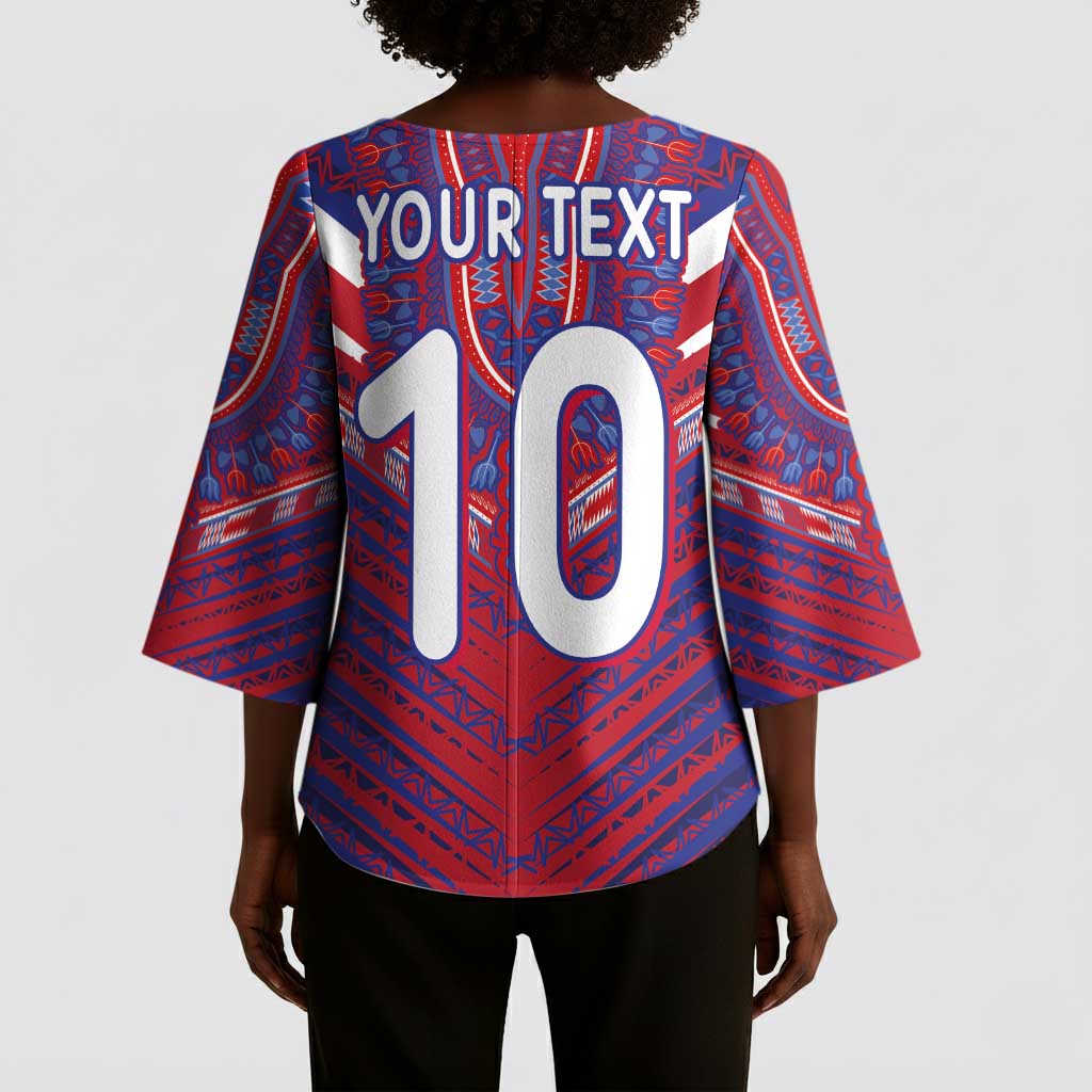 Custom Haiti National Football Kimono Sleeve Blouse Dashiki Sporty Style - African Pride