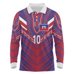 Custom Haiti National Football Long Sleeve Polo Shirt Dashiki Sporty Style - African Pride