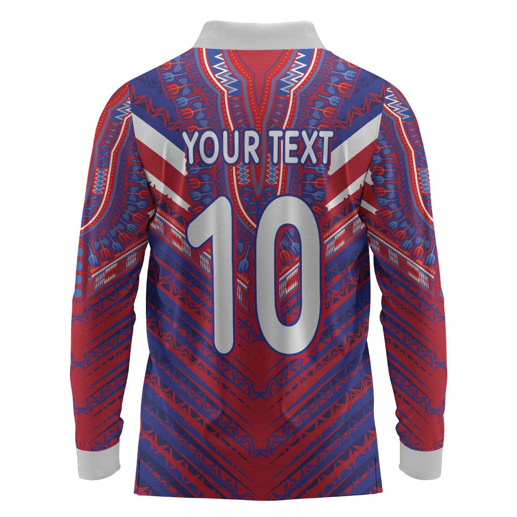 Custom Haiti National Football Long Sleeve Polo Shirt Dashiki Sporty Style - African Pride
