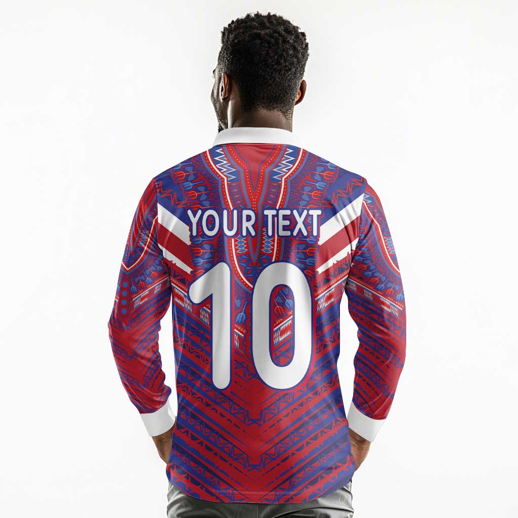 Custom Haiti National Football Long Sleeve Polo Shirt Dashiki Sporty Style - African Pride
