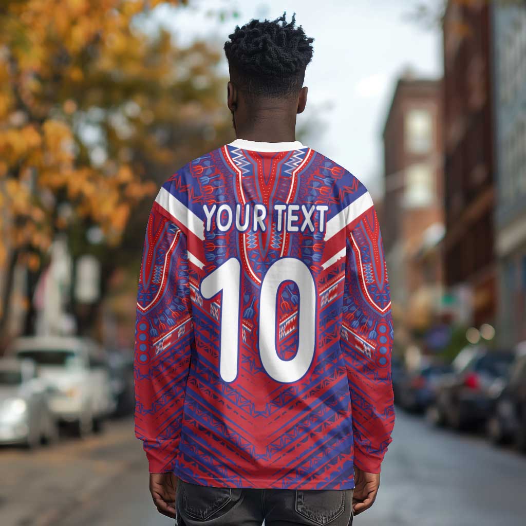 Custom Haiti National Football Long Sleeve Shirt Dashiki Sporty Style - African Pride